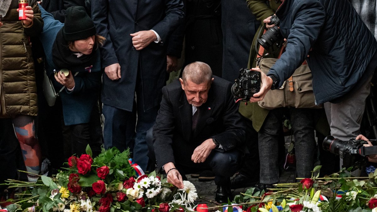 Andrej Babiš na Národní třídě během oslav 17. listopadu