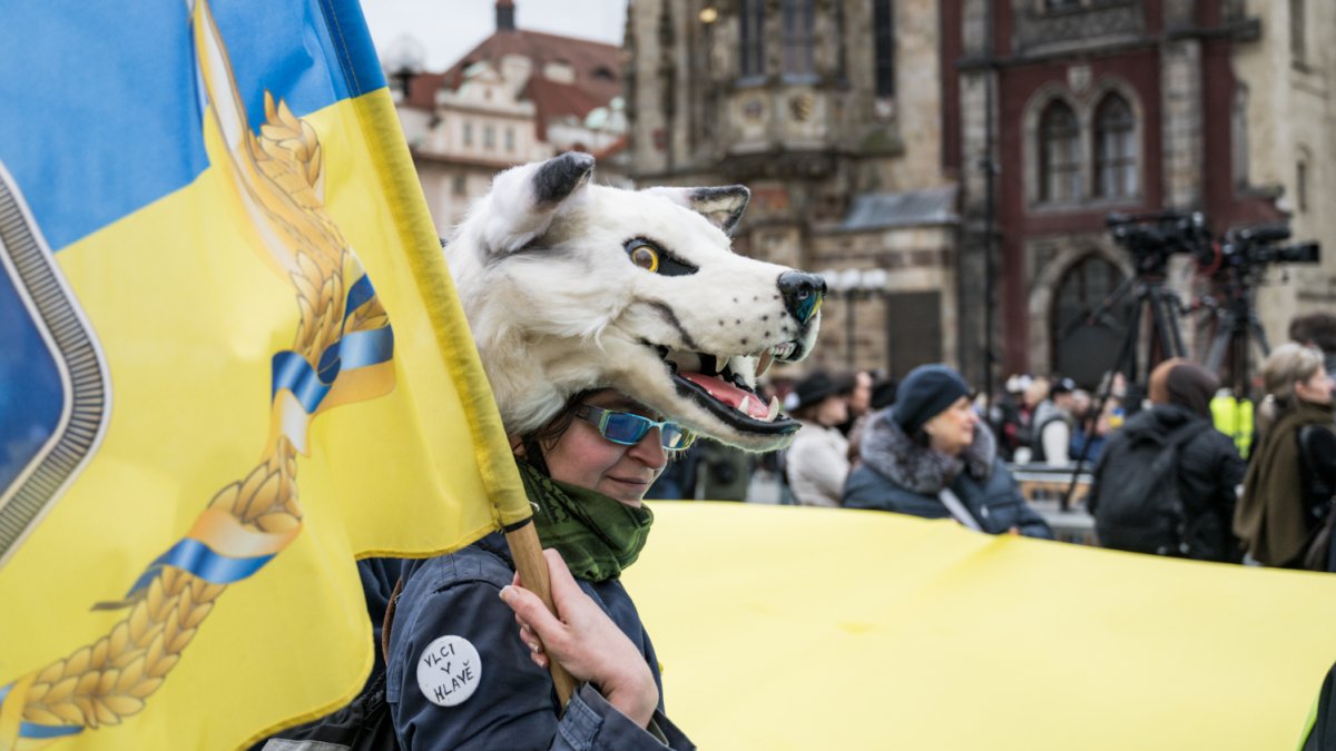 Na Staroměstském náměstí se koná demonstrace na podporu Ukrajiny. (21.2.2026)