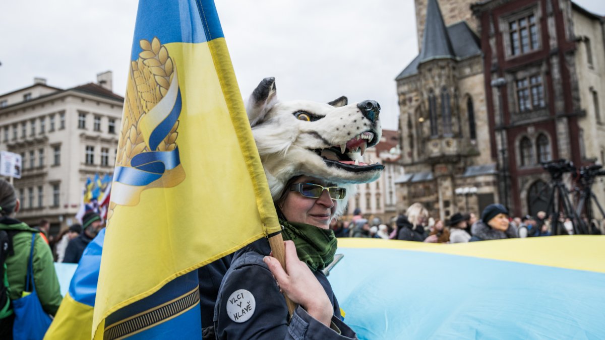 Na Staroměstském náměstí se koná demonstrace na podporu Ukrajiny. (21.2.2026)
